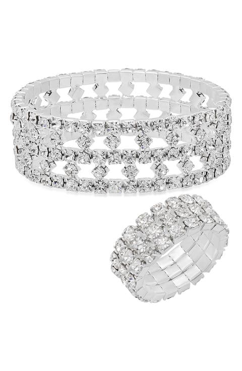 Sterling Silver Plated Crystal Bracelet & Ring Set