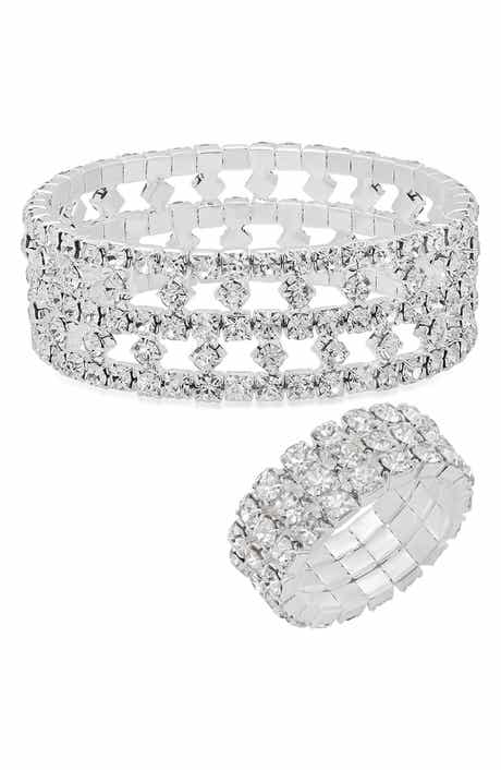 Sterling Silver Plated Crystal Bracelet & Ring Set