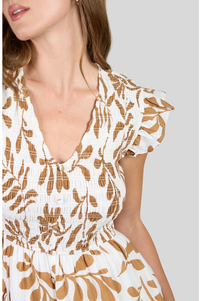 Floral Midi Dress, Alternate, color, LIGHT BROWN