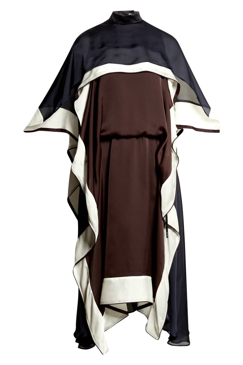 Satin X Chiffon Dress, Main, color, BROWN/ ECRU