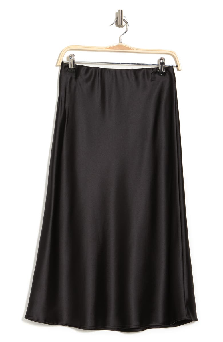 Renee C Solid Satin Midi Skirt, Alternate, color, Black