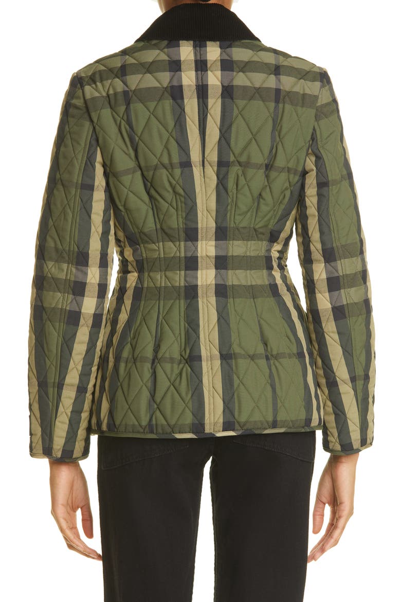 Lydd Check Fitted Quilted Flannel Barn Jacket, Alternate, color, DARK MILITARY GREEN