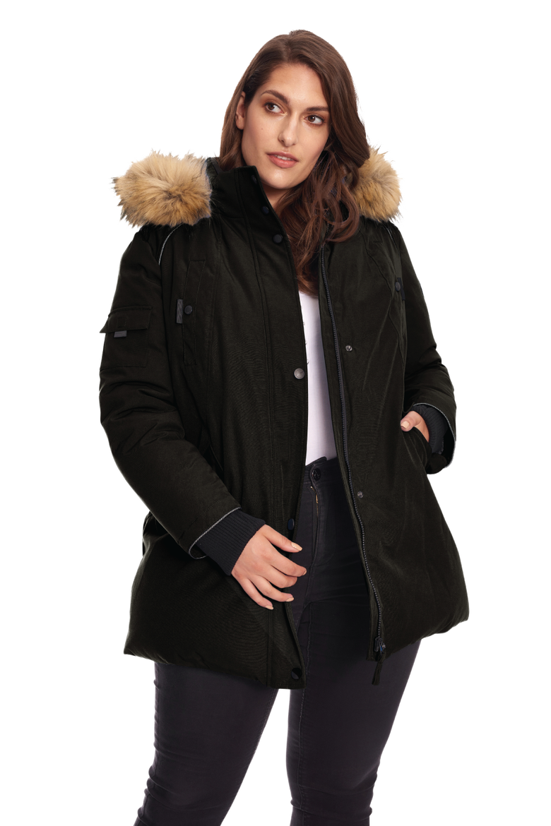 GLACIER PLUS SIZE - Vegan Down Classic Winter Parka Jacket, Main, color, BLACK