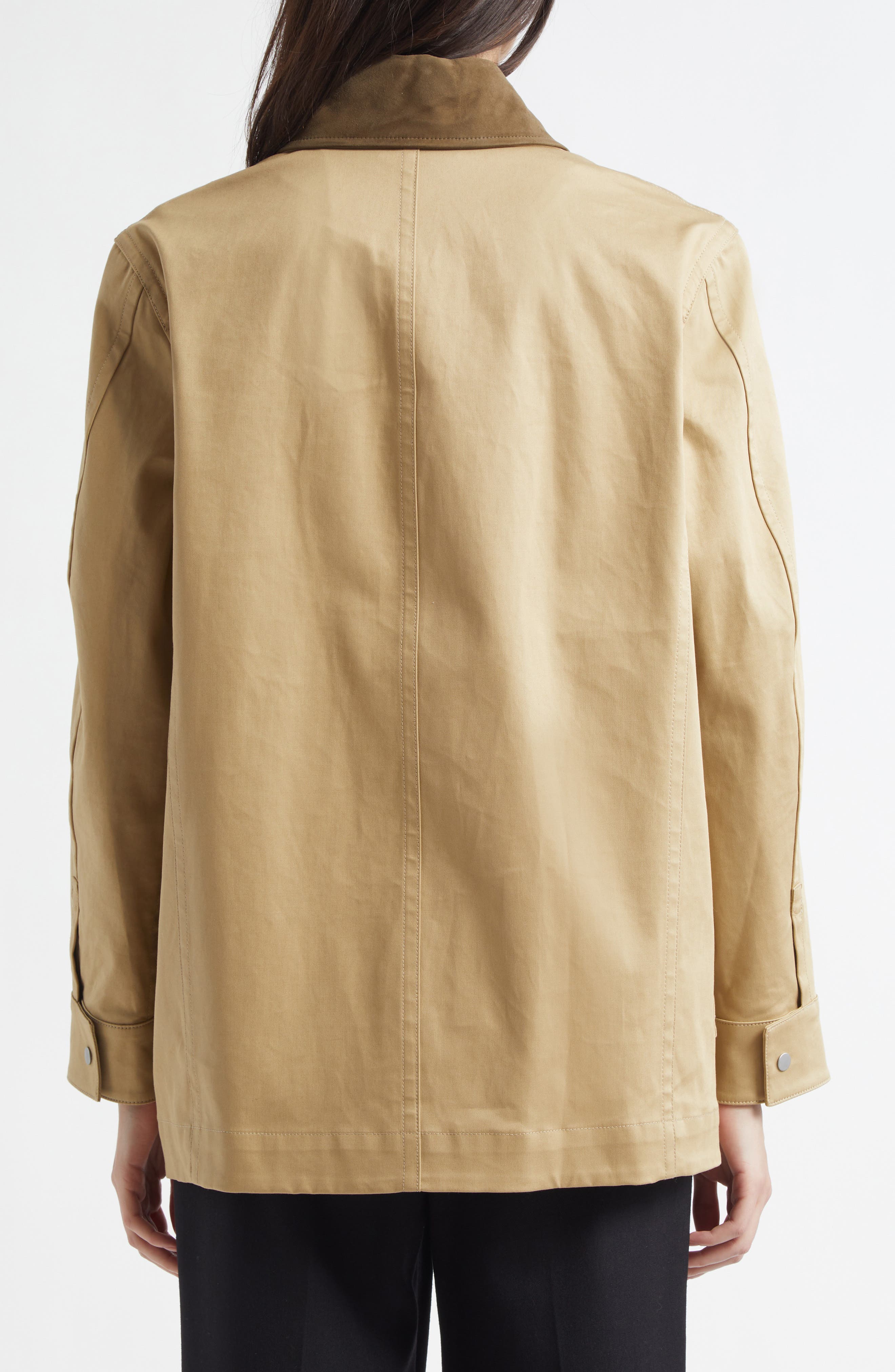 Suede Collar Stretch Cotton Utility Jacket - image 2