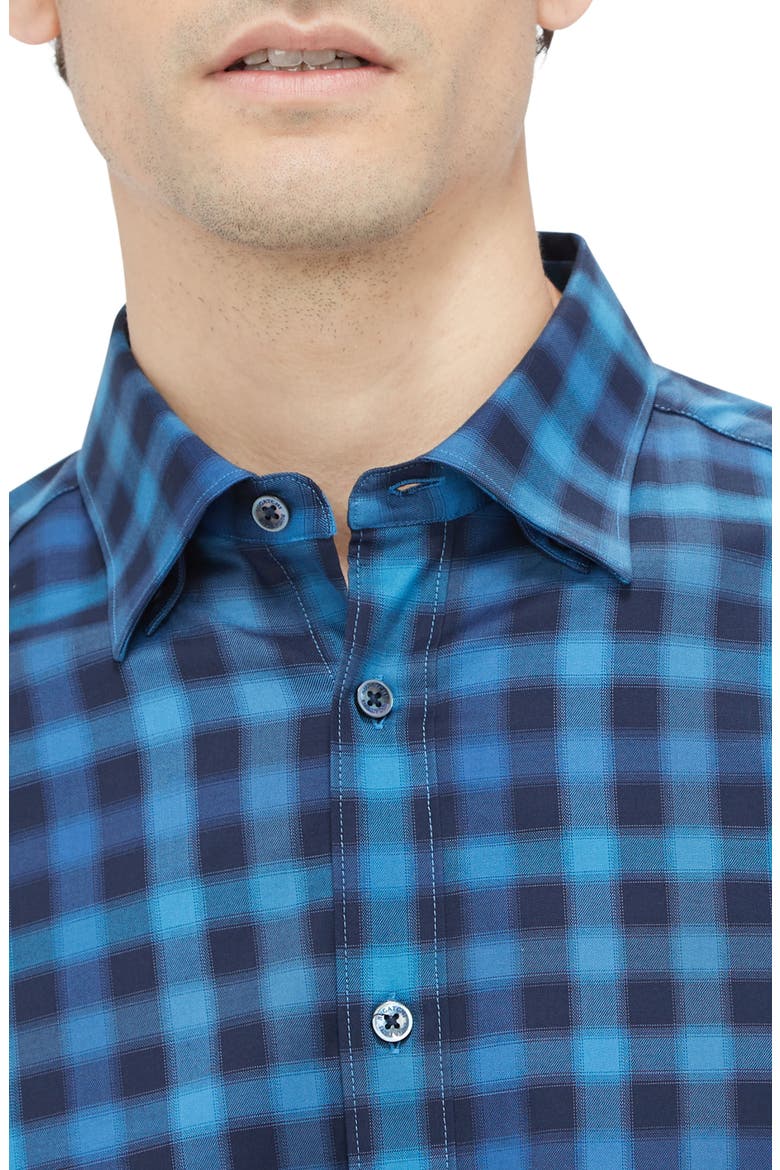 Karl Shaped Fit Buffalo Plaid Stretch Cotton Button-Up Shirt, Alternate, color, NAVY