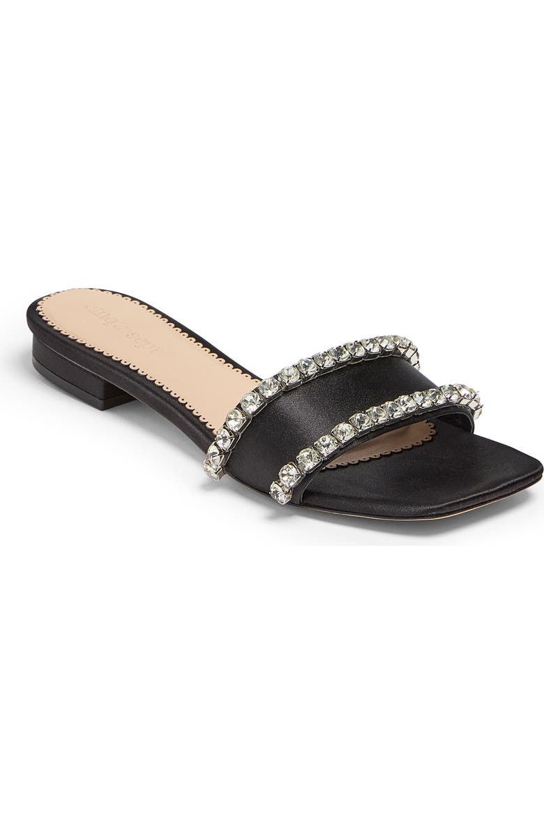 Cinq à Sept Catherine Crystal Embellished Satin Slide Sandal, Main, color, Black/ Clear