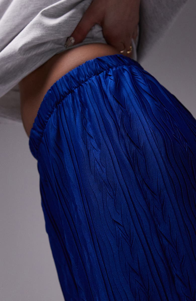 Topshop Plissé Pull-On Wide Leg Pants, Alternate, color, Mid Blue