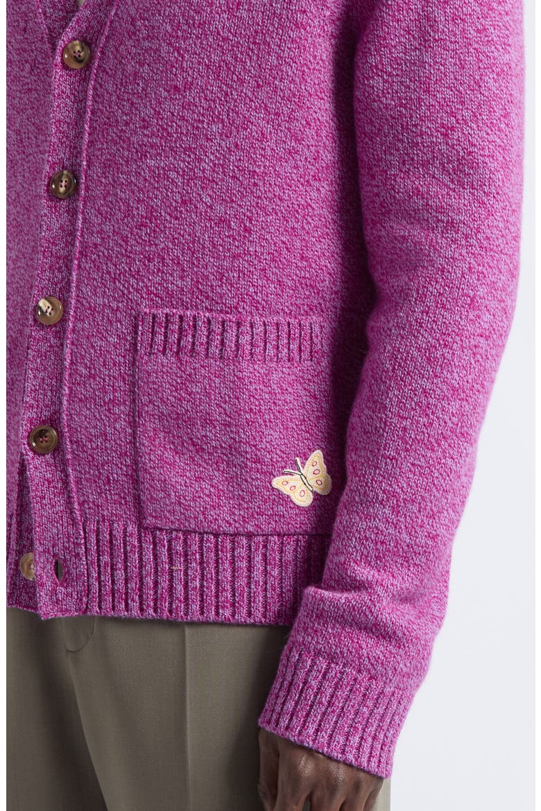 Butterly Appliqué Wool Mouliné Cardigan, Alternate, color, VIOLET