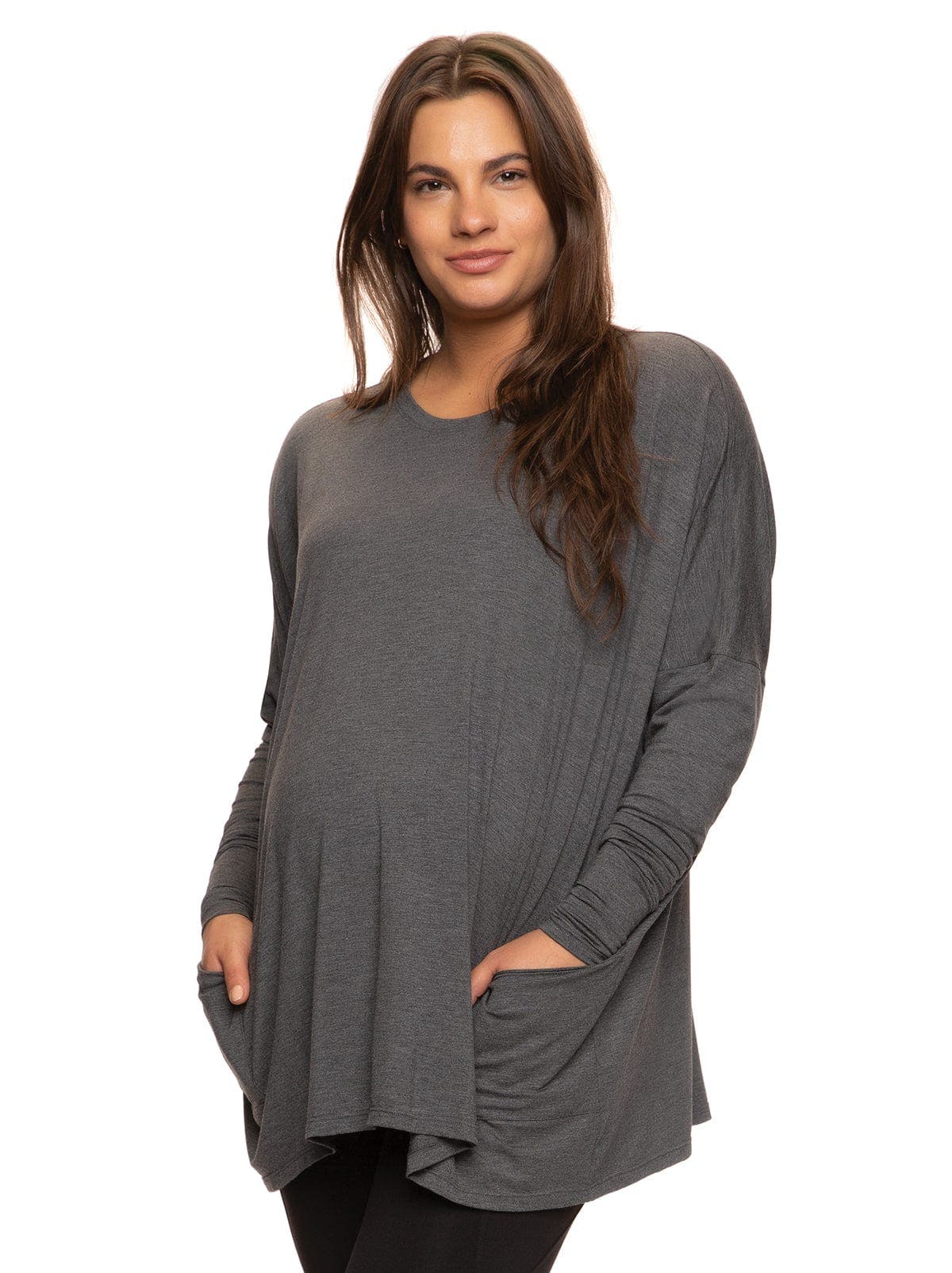 Modal Span Side Drape Maternity Long Sleeve Top - image 2