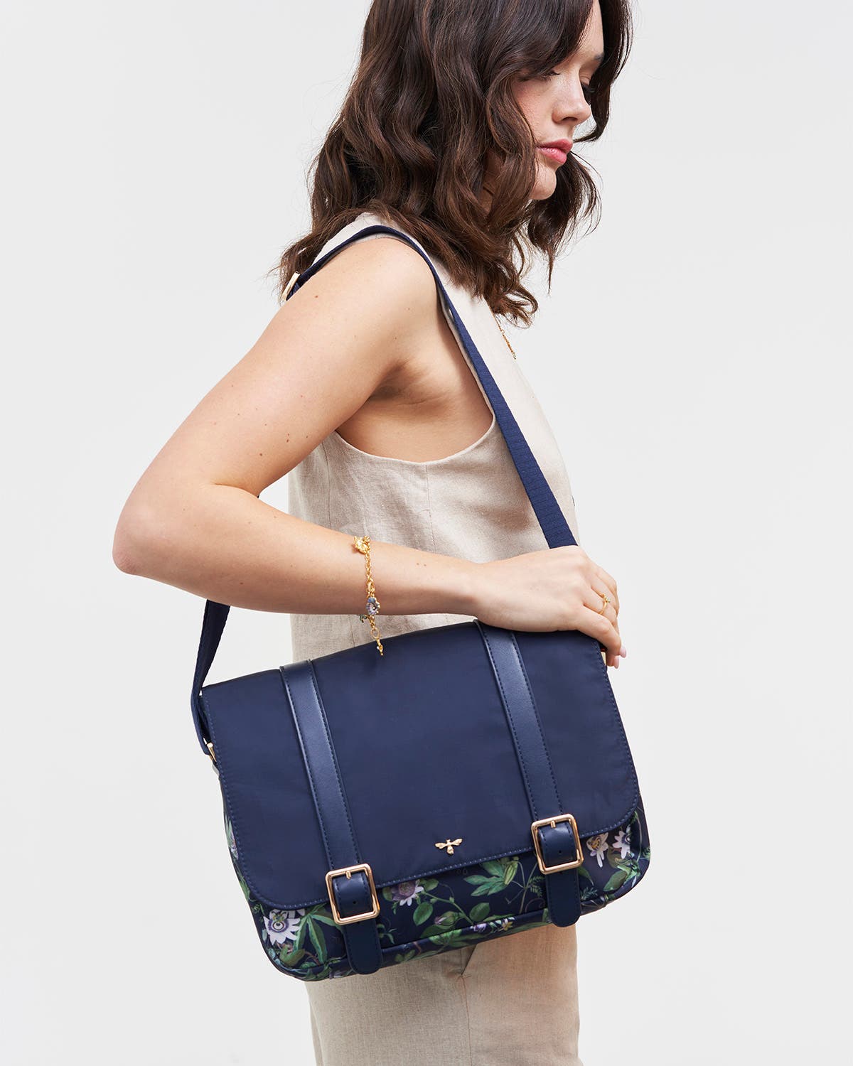Fable England Passion Flower Satchel, Alternate, color, Navy