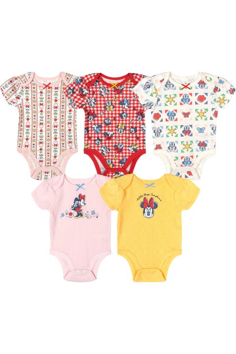 Minnie Mouse Girls' 5-Pack Short Sleeve Bodysuits
