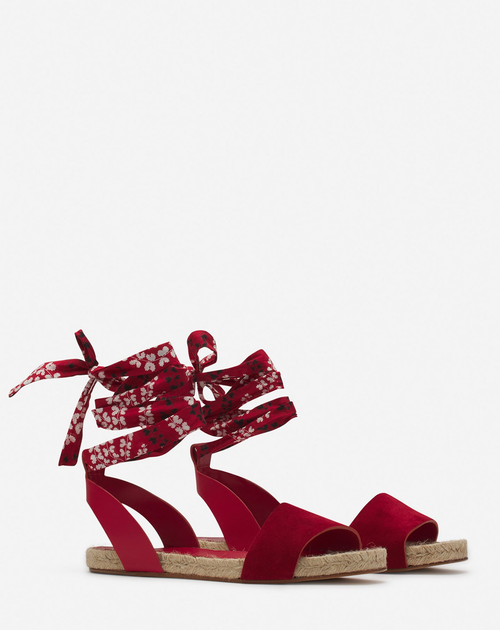 Lanvin Domra Flat Suede Sandals In Red