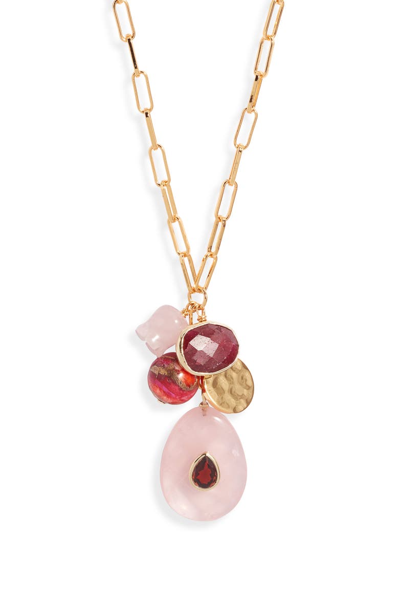 Rose Quartz Charm Necklace, Main, color, PINK