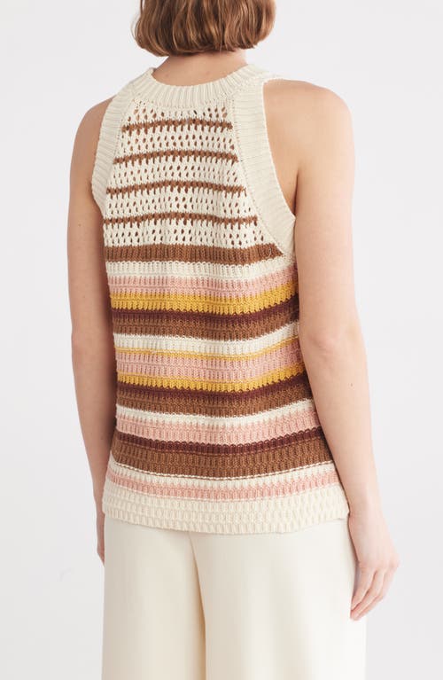 Dr2 By Daniel Rainn Pointelle Stripe Sweater Tank In Beige/pink