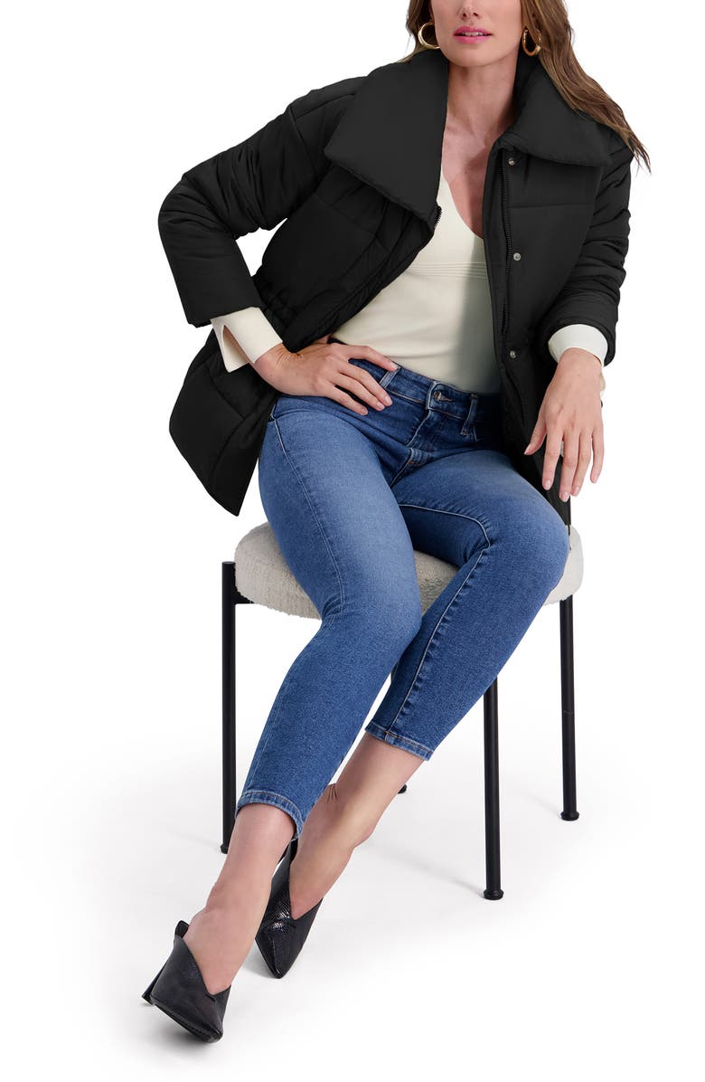 Kensie Envelope Collar Puffer Coat, Alternate, color, Black