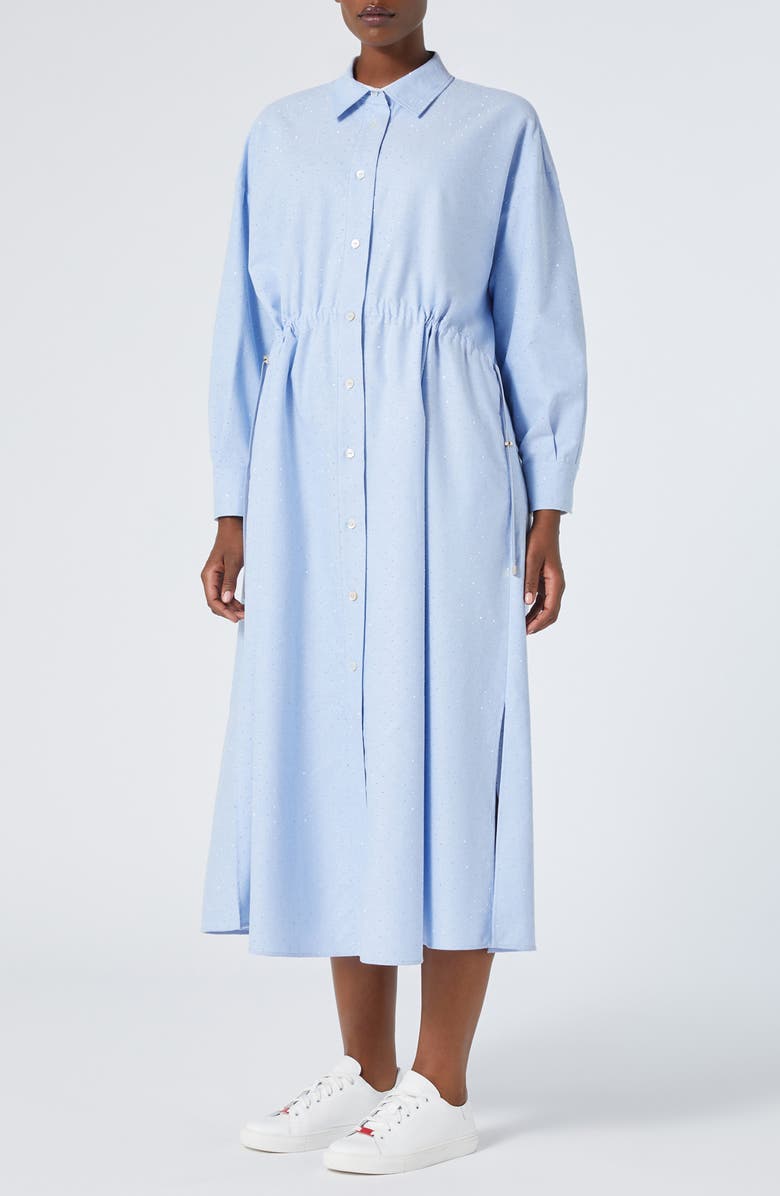 Marina Rinaldi Egizi Diamante Long Sleeve Cotton Shirtdress, Main, color, Light Blue