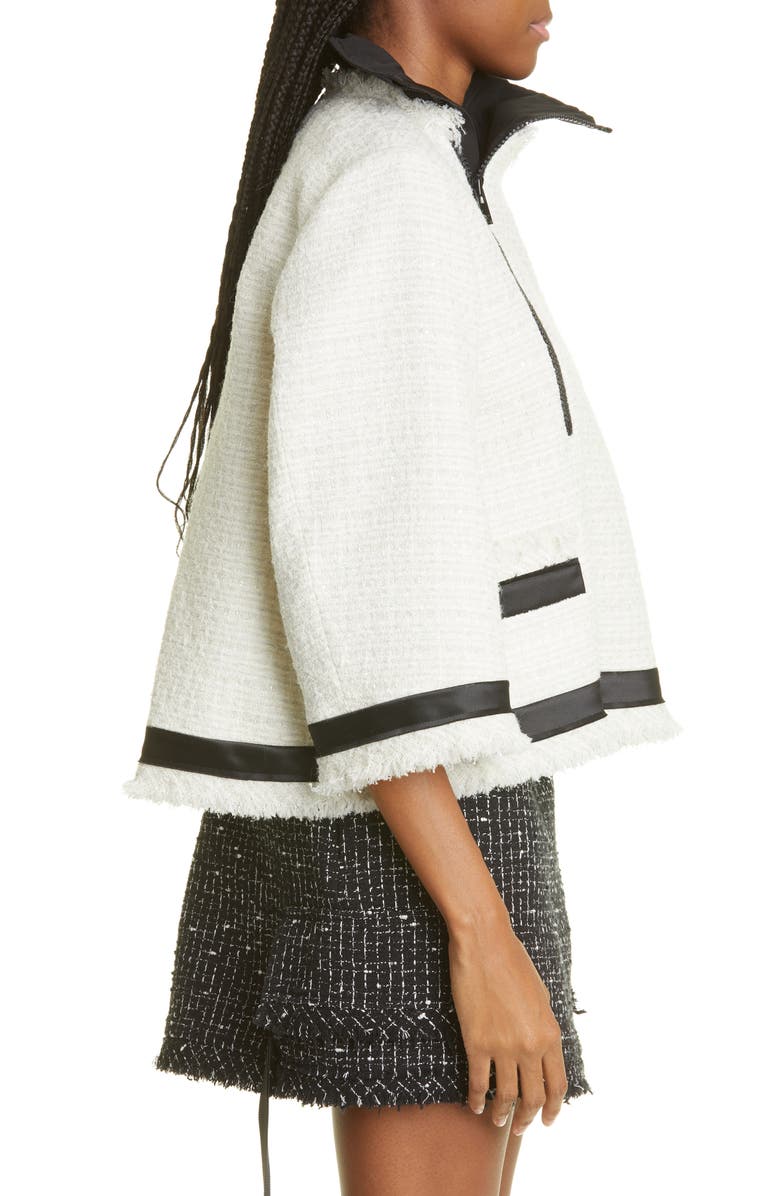 Sacai Asymmetric Zip Crop Tweed Jacket, Alternate, color,