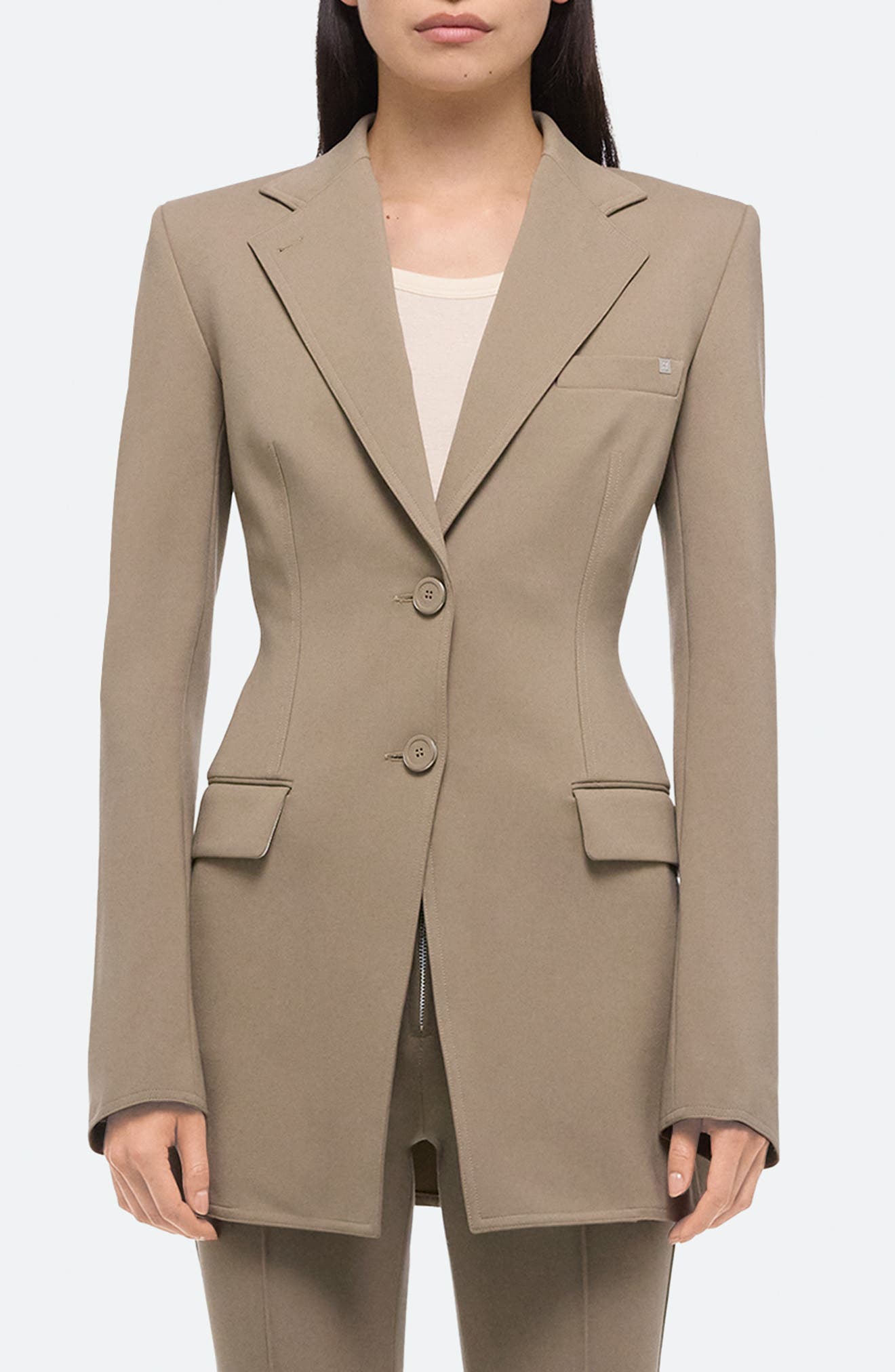 Helmut Lang Roma Zip Sleeve Single Breasted Ponte Knit Blazer