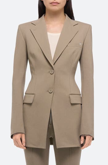 Helmut Lang Roma Zip Sleeve Single Breasted Ponte Knit Blazer In Brown