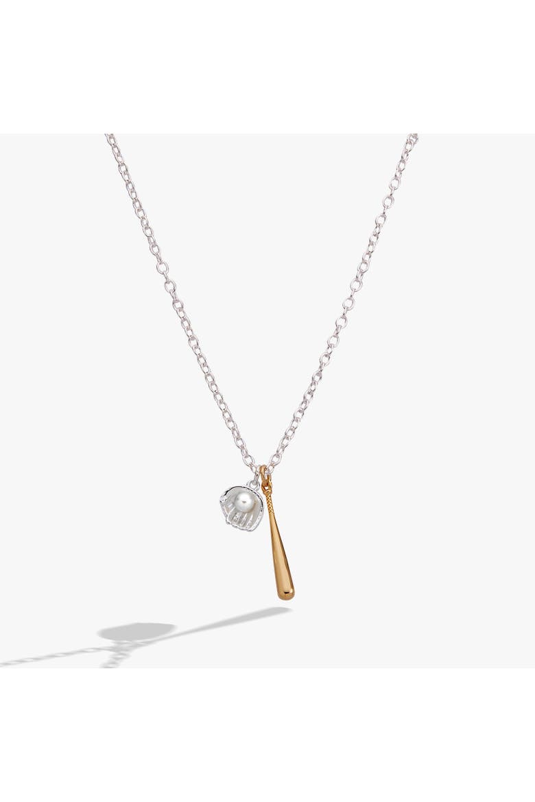 Baseball Duo Charm Pendant Necklace, Main, color, Silver