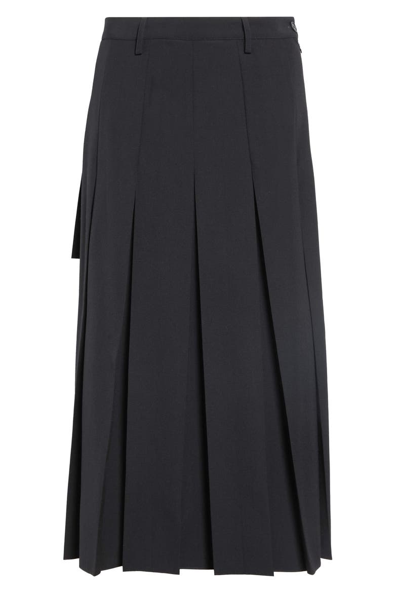 Pleated Virgin Wool Blend Midi Skirt, Main, color, BLACK