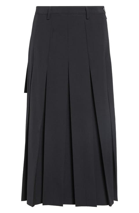 Pleated Virgin Wool Blend Midi Skirt