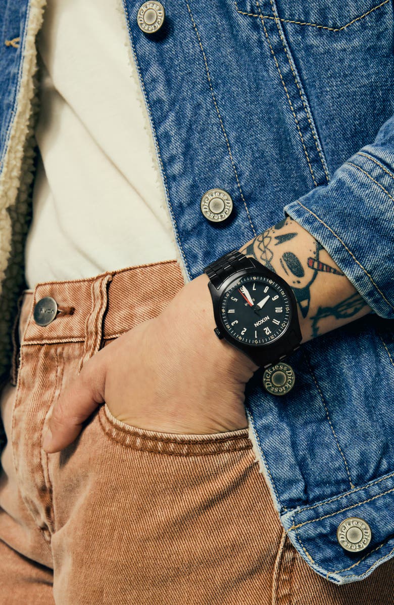 Nixon Echo Solar Automatic Bracelet Watch, 38mm, Alternate, color, Black / Black