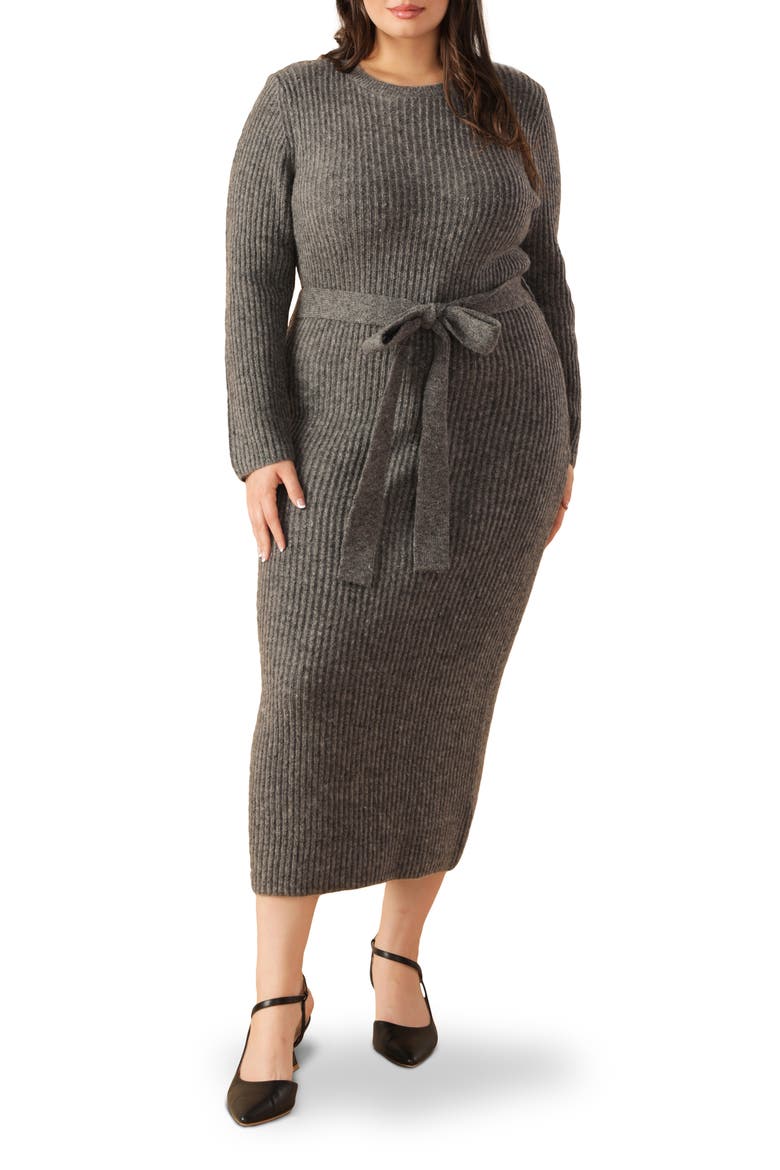 Long Sleeve Midi Sweater Dress, Main, color, HEATHER GREY