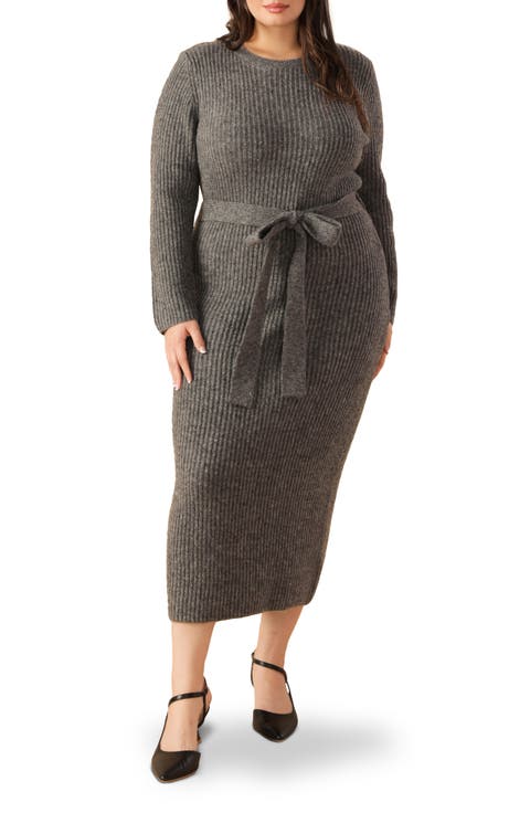 Long Sleeve Midi Sweater Dress (Plus)