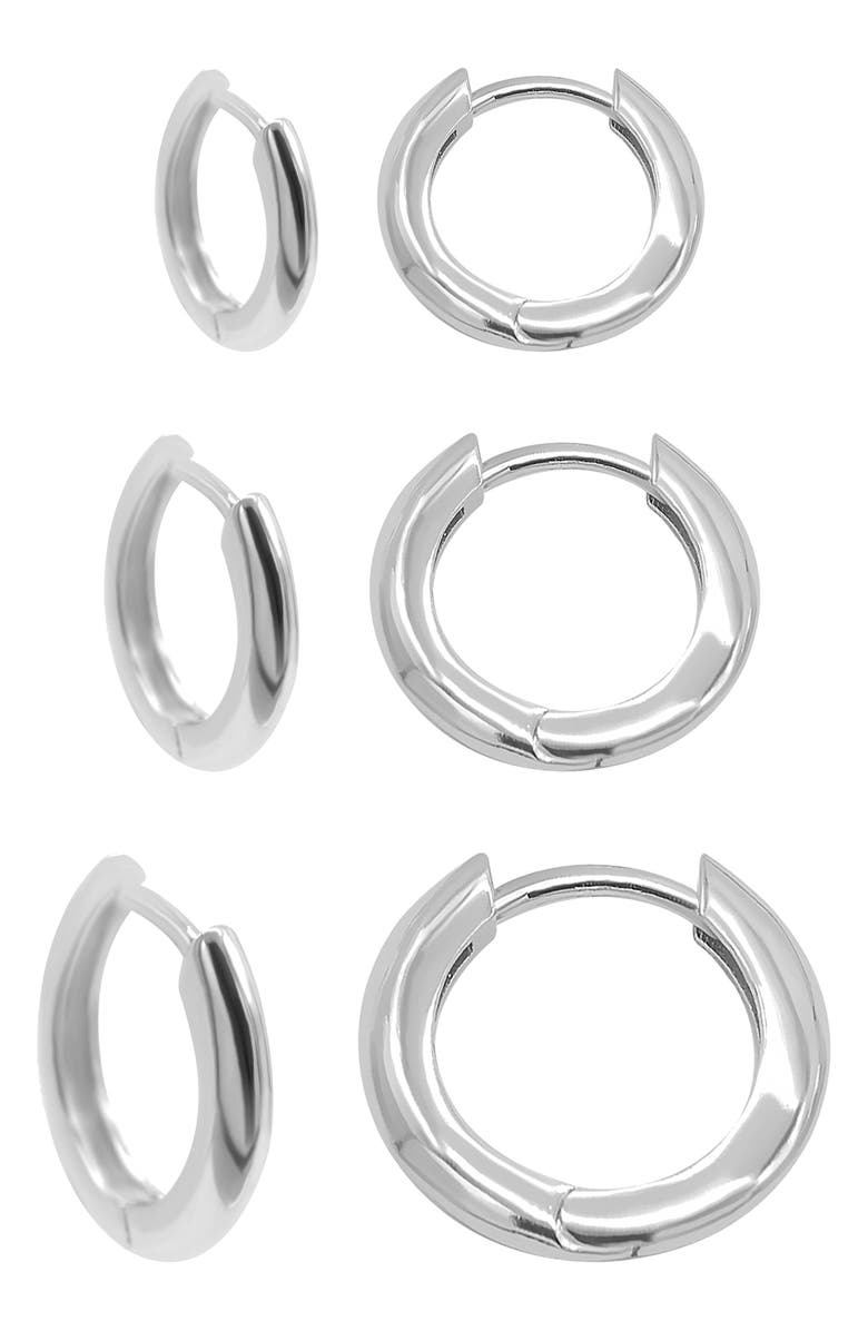 Adornia Set of 3 Huggie Hoop Earrings, Main, color, Silver