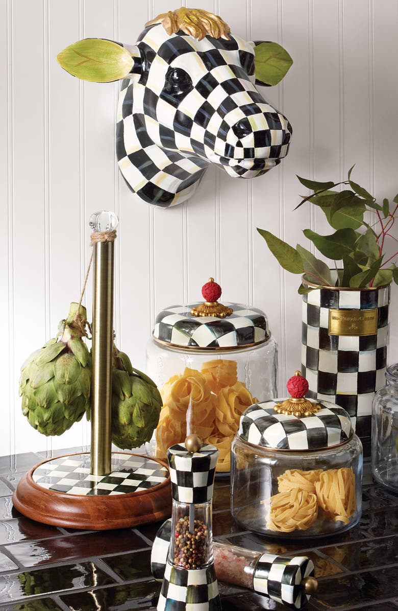 MACKENZIE CHILDS Courtly Check Wood Paper Towel Holder, Alternate, color, Black/ White