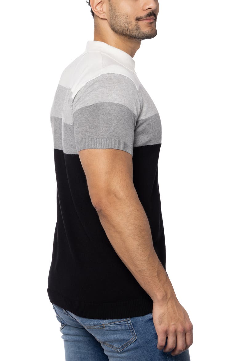 Striped Polo Sweater, Alternate, color, BLACK