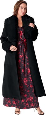 Roaman's Plus Size Wool Blend Coat With Faux Fur Trim