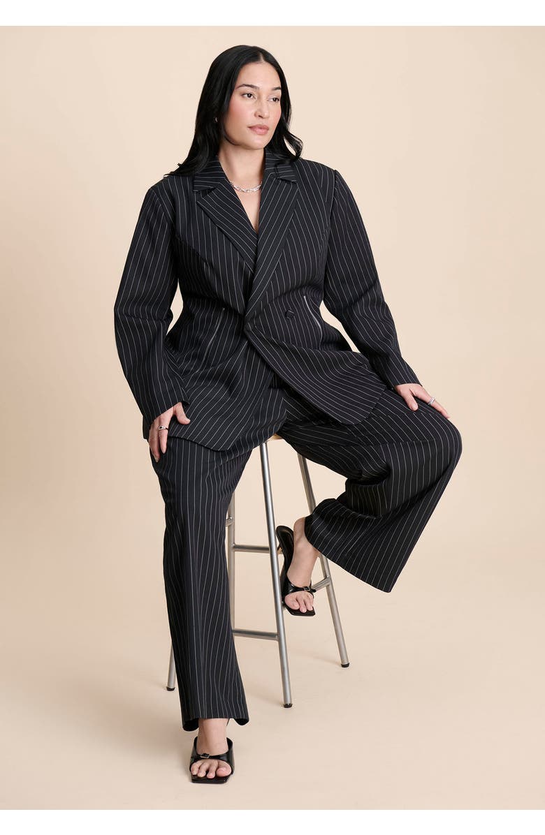 ELOQUII Zip Hem Pinstripe Blazer, Alternate, color, Black And White