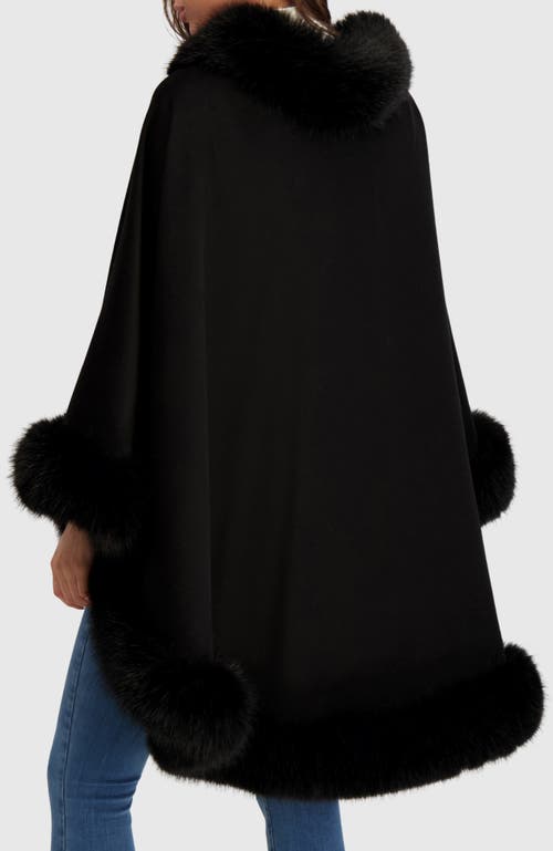 Lyla Grant Cashmere & Wool Blend Cape With Fur-free Fox (faux Fur) Trim In Black