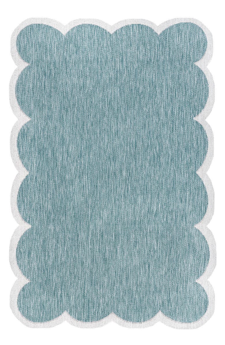 JONATHAN Y Alice Classic Cottage Two-Tone Scalloped Indoor/Outdoor Shaped Area Rug, Main, color, Turquoise/Cream