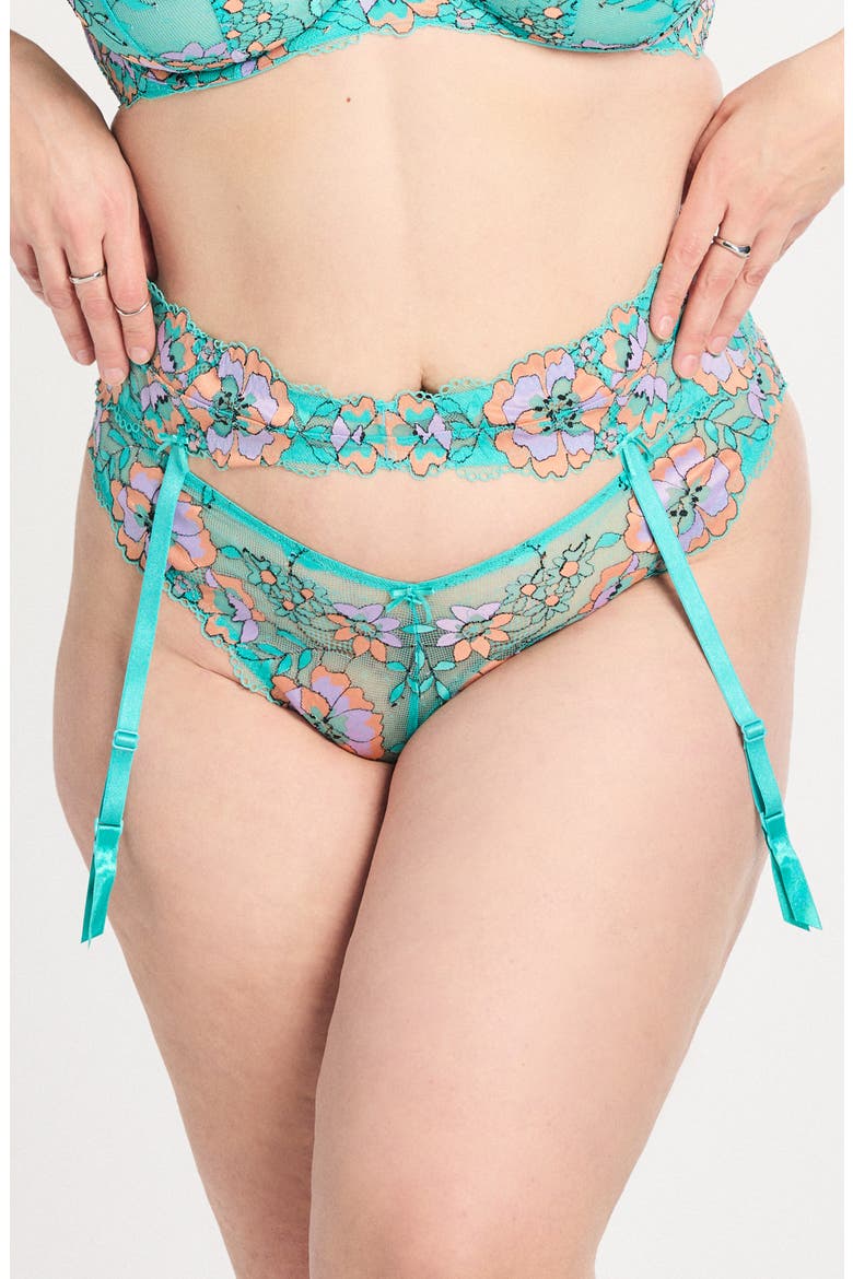 Floral Trip Lace Garter Belt, Alternate, color, TEAL THUNDER