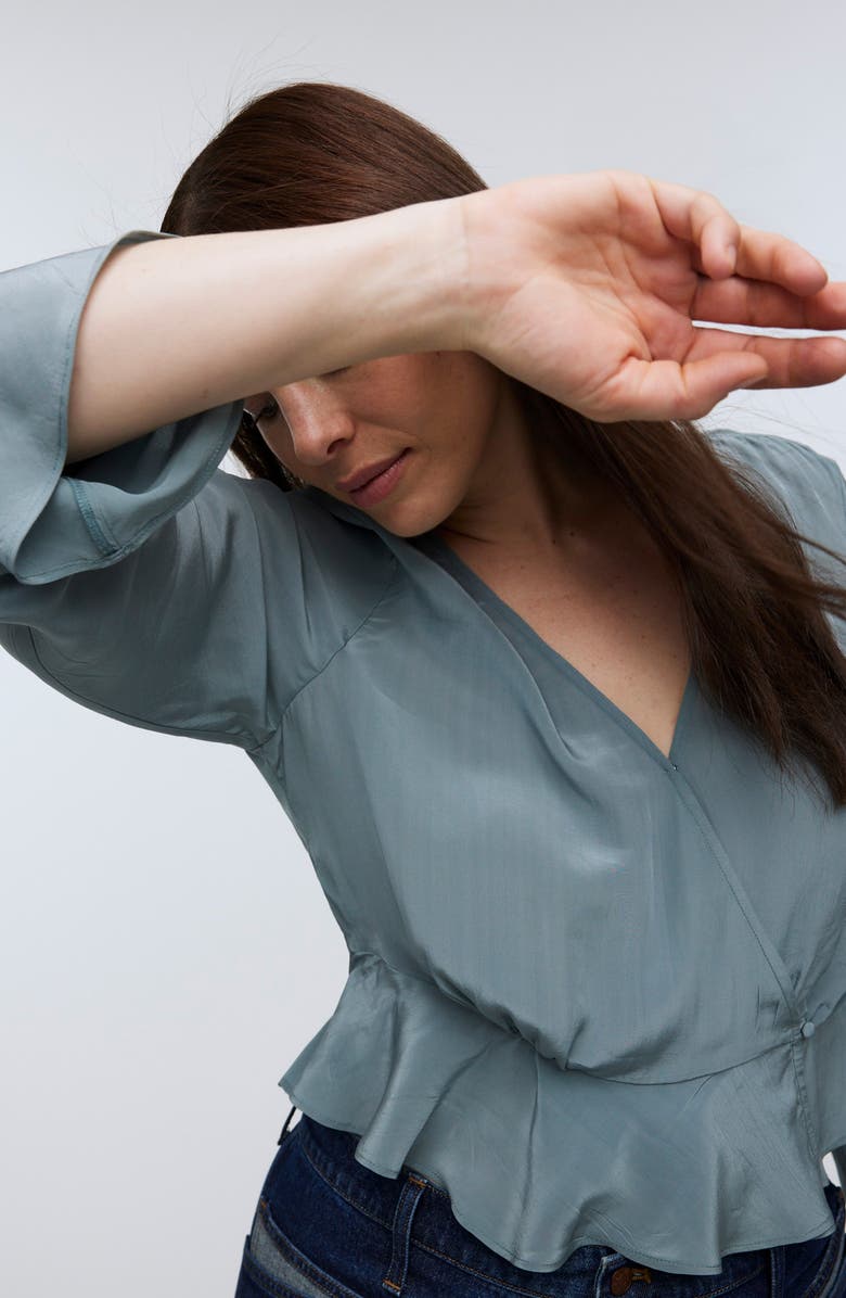 Madewell Bell Sleeve Wrap Top, Alternate, color,