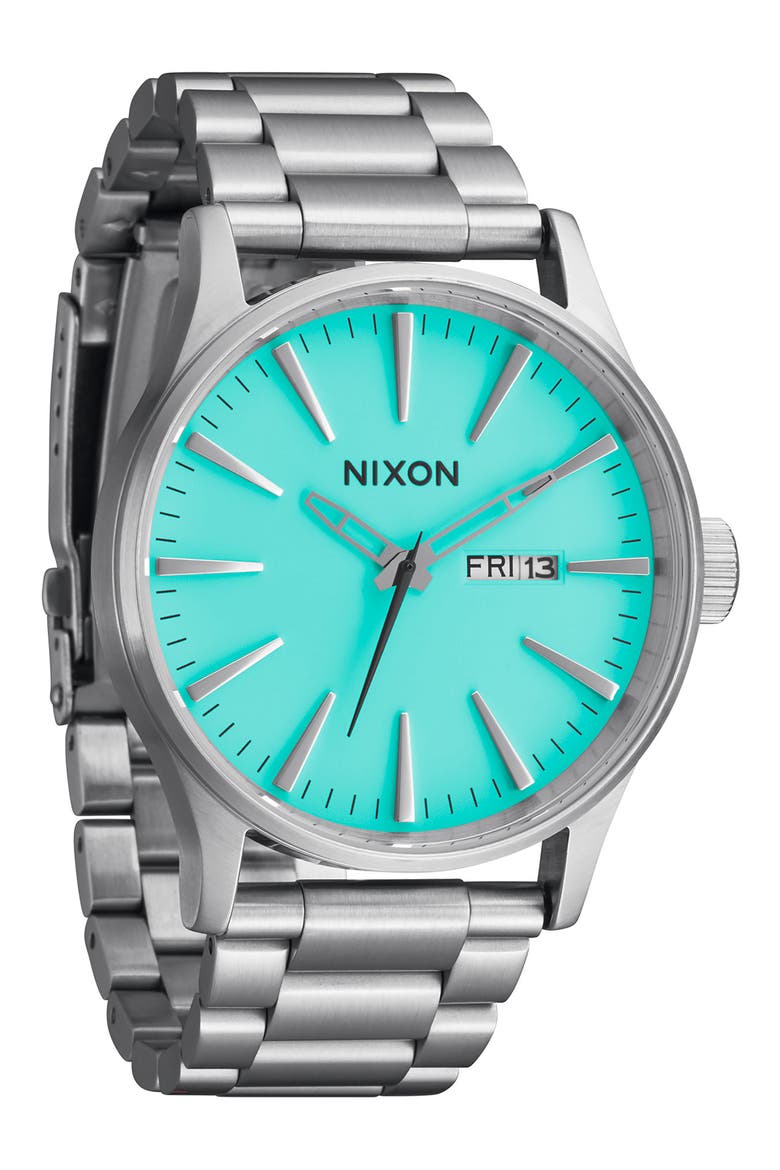 The Sentry Bracelet Watch, 42mm, Main, color, SILVER / TURQUOISE