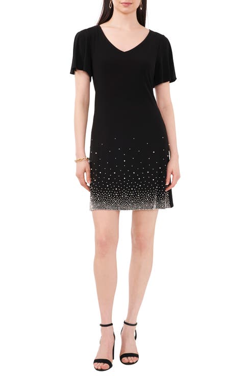 Faraj Imitation Pearl & Rhinestone Split Sleeve Dress