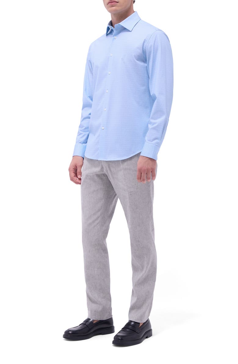 Bugatchi James OoohCotton<sup>®</sup> Mini Check Print Button-Up Shirt, Alternate, color, Ice