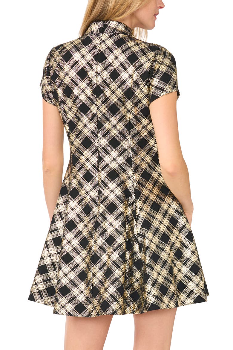 Plaid Short Sleeve Minidress, Alternate, color, RICH BLACK