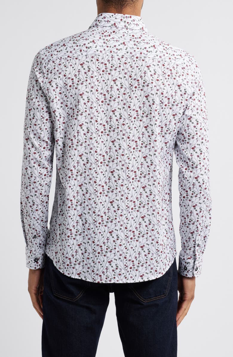 Stone Rose Flower Garden Print Button-Up Shirt, Alternate, color, Berry