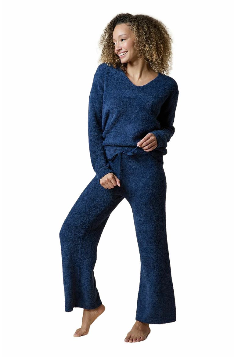 Solid Marshmallow V-Neck Lounge Set, Alternate, color, Midnight