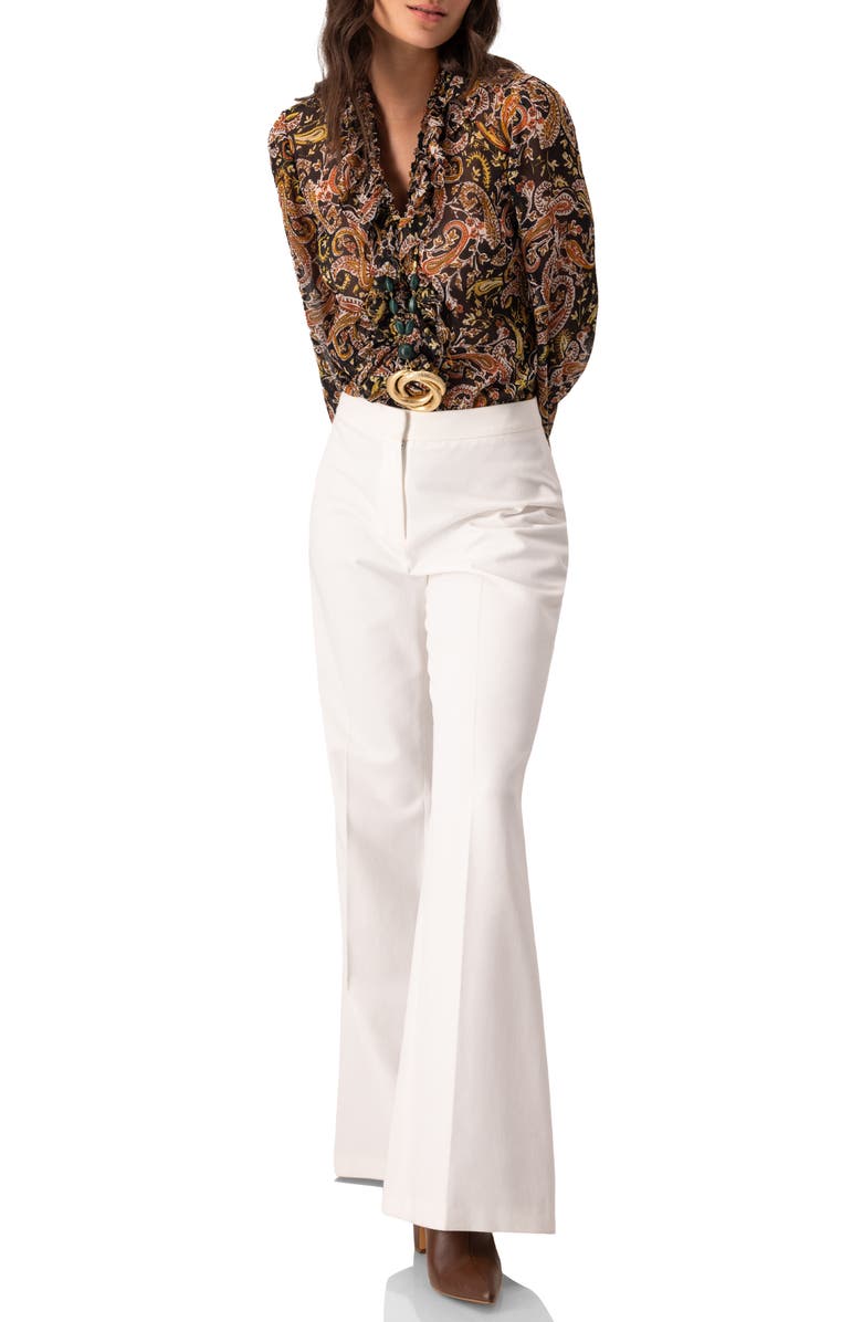 IVONNE V-Neck Ruffle Trim Printed Blouse, Alternate, color, Multicolor