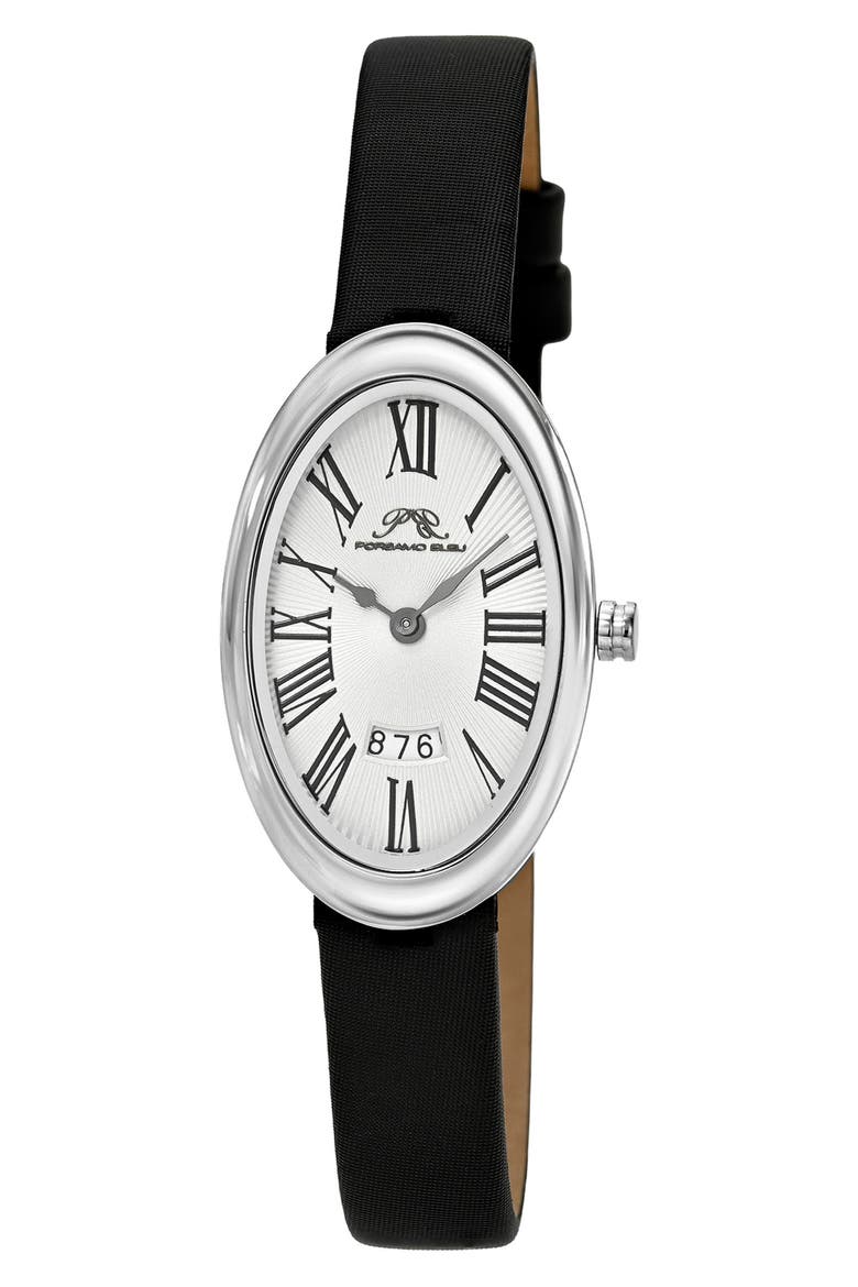 Women's Eloise Oval Guilloche Dial Leather Watch, Main, color, WHITE/ BLACK