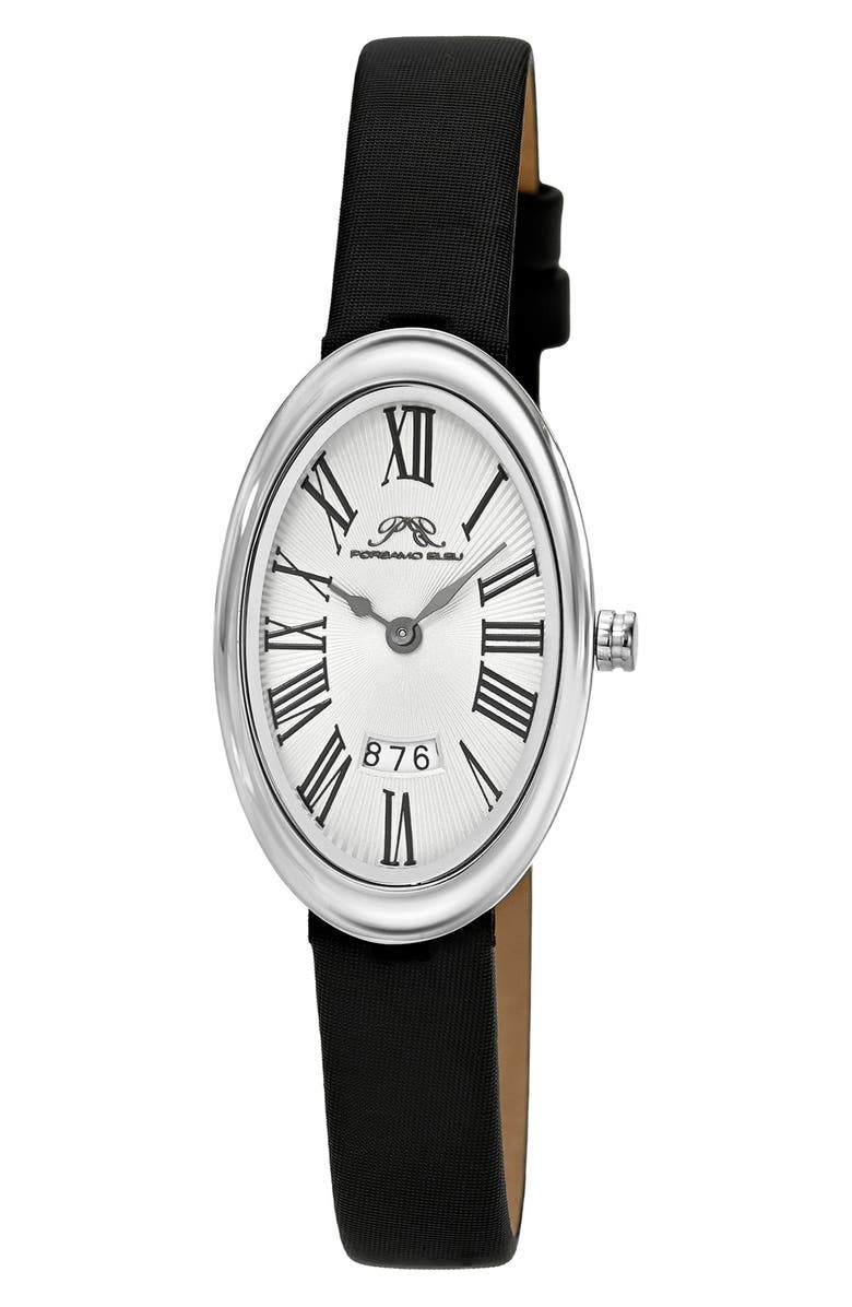 PORSAMO BLEU Women's Eloise Oval Guilloche Dial Leather Watch, Main, color, White/ Black