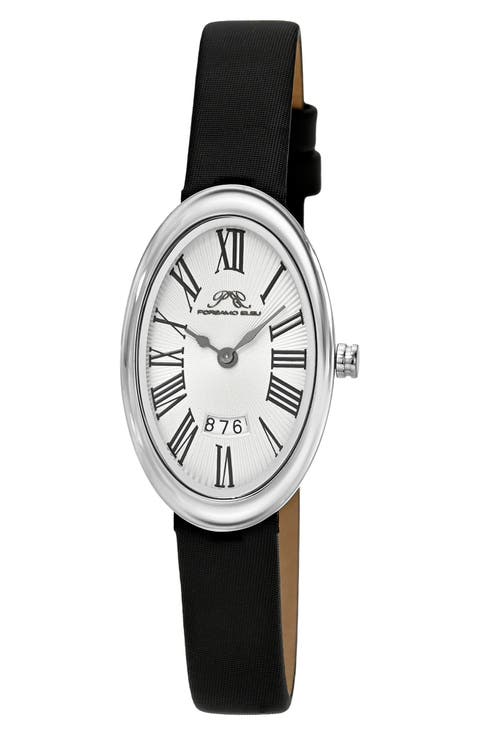 Women's Eloise Oval Guilloche Dial Leather Watch