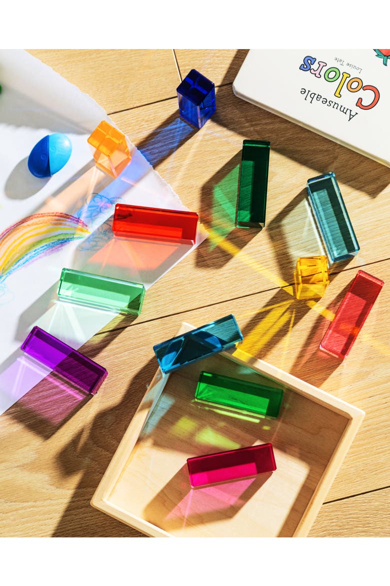 Noa Translucent Rainbow Acrylic Sensory Building Blocks - 12 Pieces, Alternate, color, Rainbow