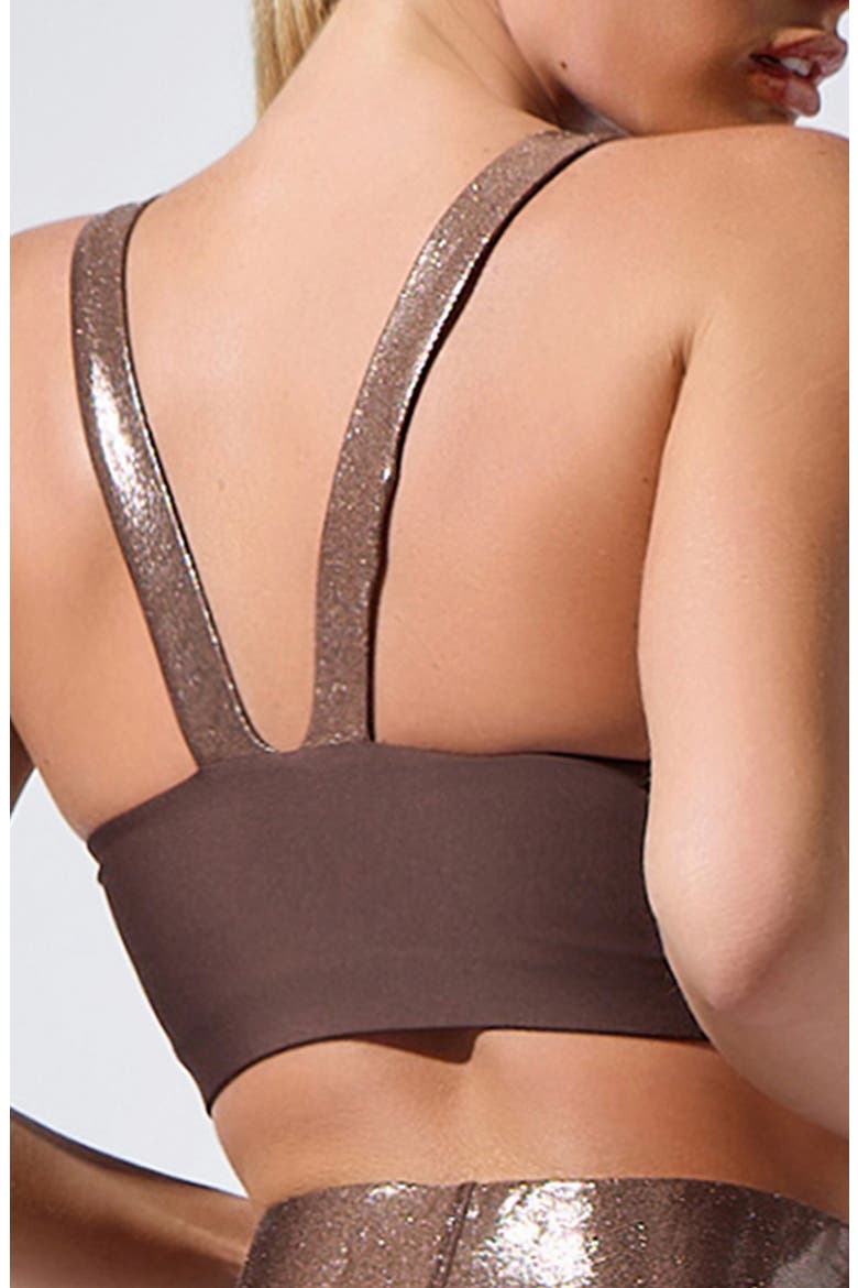 Lina Metallic Trim Longline Sports Bra, Alternate, color, OAK
